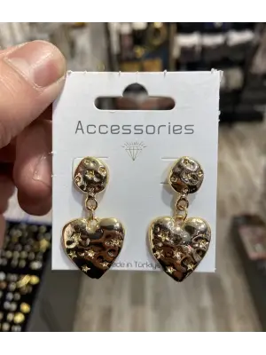 Günlük Model Sallantılı Yıldız İşlemeli Altın Renk Kalpli Küpe