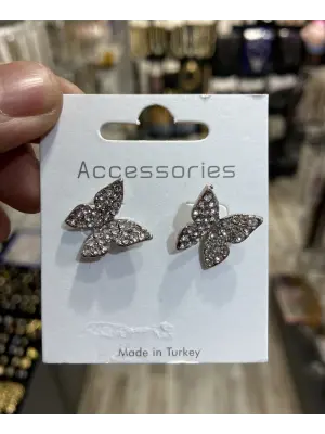 Beyaz Suyolu Taşlı Küçük Boy Çelik Kelebek Küpe