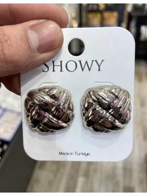 Örgü Desenli Sarmal Model Gümüş Renk Günlük Çelik Küpe