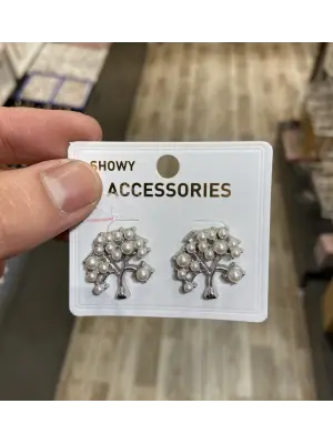 Beyaz İncili Ağaç Şeklinde Küpe