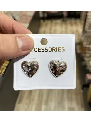 Küçük Taşlı Günlük Model Gümüş Renk Kalp Küpe