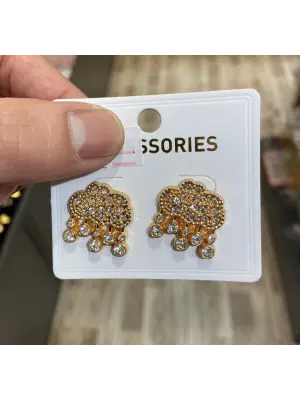 Pırlanta Taşlı Yağmur Bulutu Şeklinde Gold Renk Küpe