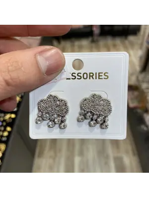 Pırlanta Taşlı Yağmur Bulutu Şeklinde Gümüş Renk Küpe