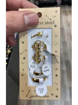 Altın Renginde Çelik Çoklu Eklem Yüzük Seti (Kalp, Yıldız)