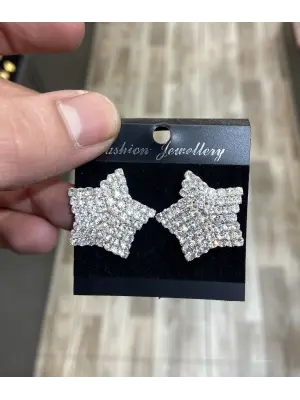 Su Yolu Şeklinde Minik Taşlı Yıldız Model Düğünlük Küpe