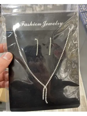 Düğünlük Takı Seti - Taşlı İnce Su Yolu Kolye & Küpe