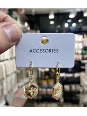 Daire Plaka Üzerine Arı Motifi İşlemeli Minimal Günlük Küpe