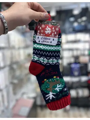 Çam Ağacı Figürlü Yünlü Kalın Yeni Yıl Yılbaşı Çorabı