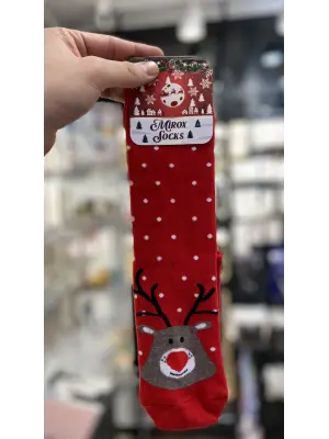 Yılbaşı Temalı Ren Geyikli Pamuklu Havlu Soket Çorap