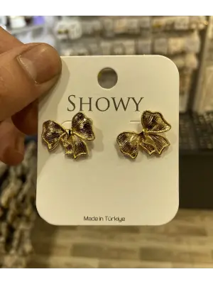 Kurdele Model Sarı Renk Kararmaz Fiyonk Kadın Küpesi