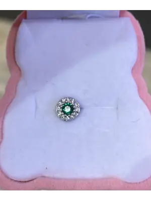 Yeşil Renk Gümüş Renkli Taşlı Çelik Tragus Piercing