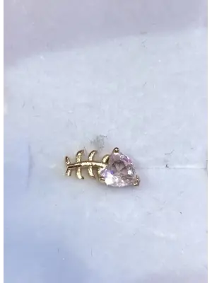 Tragus Piercing Balık Motifli Renkli Taşlı Gold Renk