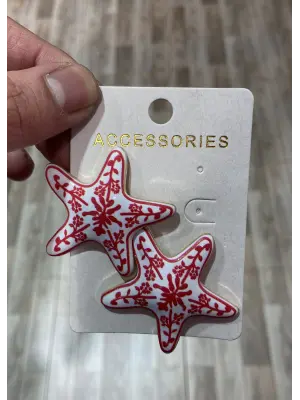 Kırmızı Çini Desenli Çin Figürlü Deniz Yıldız Modeli Küpe