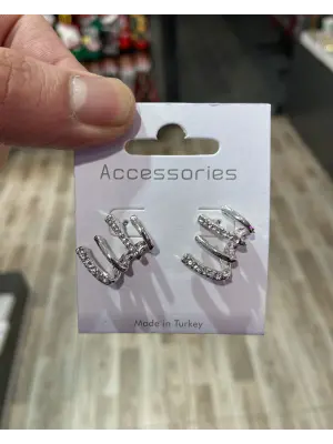 Takıldığında Çoklu Görünen Gümüş Renk Taşlı Kadın Küpe