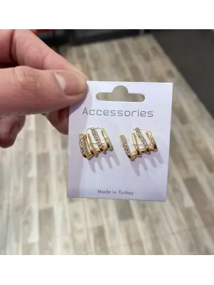 Üçlü Çoklu Görünümlü Küpe Altın Renkli Taşlı