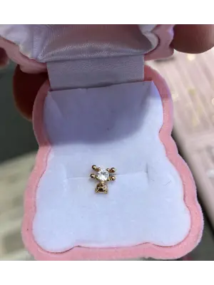 Pırlanta Taşlı Altın Tragus Piercing Küpe Ayıcık Model