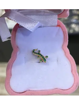 Yeşil Timsah Figürlü Döndürerek Açılan Kulak Piercing Tragus