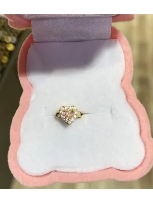 Çelik Delikli Halka Piercing Küpesi: Pembe Kalpli Sarı Renk