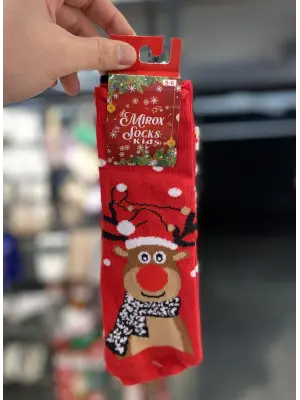 3 Adet Unisex Çocuk Yılbaşı Çorabı | 4-5-6 Yaş Aralığı | Mavi, Kırmızı, Noel Baba