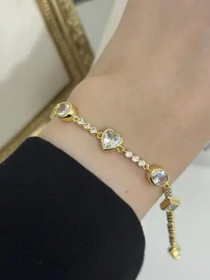 Özel Seri 14K Altın Kaplama Xuping Çelik Kadın Bileklik | Kalp Taşlı