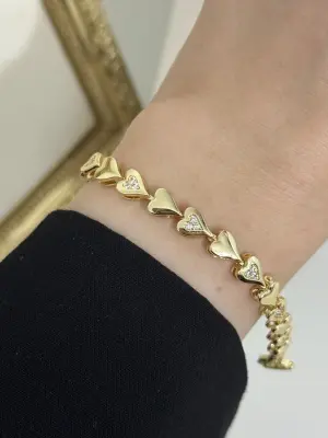 Vip Taşlı Kalpli Model 14K Altın Kaplama Xuping Çelik Kadın Bileklik