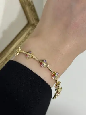 Renkli Renkli Taşlı Çiçek Figürlü Steel Kadın Bilekliği