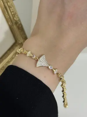 Oval Üçgen Geometrik Figürlü Pirinç Kadın Çelik Bileklik