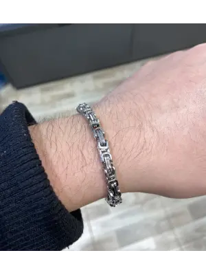 Orta Kalınlıkta Kral Zinciri Çelik Erkek Bileklik Gümüş Kaplama