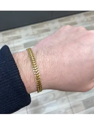 Kalın Çelik Balık Sırtı Zincirli Erkek Bileklik Sarı: Stainless Steel