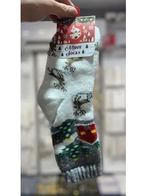 Kalın Yetişkinler İçin Yeni Yıl Çorabı: Beyaz Renkli Çam Ağacı