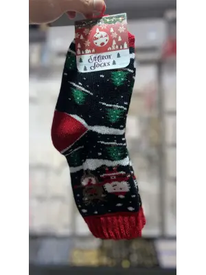 Noel Temalı Unisex Kalın Yünlü Yılbaşılık Hediye Çorap