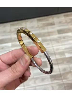 Tiffany Model İki Renkli (Altın-Gümüş) Kelepçe Bilezik