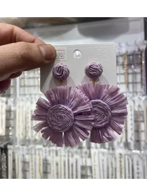 Fuşya Renkli Saman El Örgüsü Tatillik Çiçek Küpe