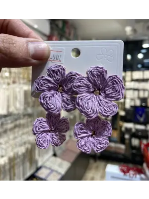 Çift Katlı El Dokuma Mor Renk Baharlık Küpe