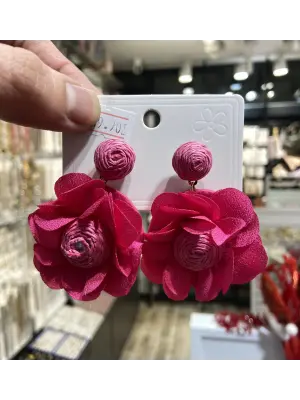 Pembe Eflatun Sallantılı Yaz Tatili Küpesi İple Örülmüş