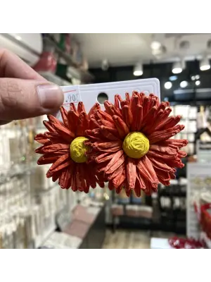 Turuncu Yapraklı Ortası Sarı Çiçek Küpe