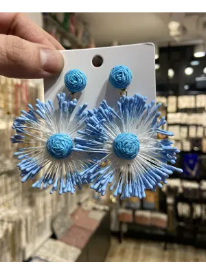 Elle Dokumalı Mavi Renk Bahar Tatilik Tasarım Küpe