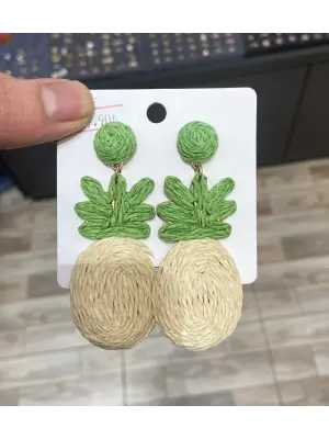 Ten Rengi & Yeşil Otantik El Yapımı Hasır Küpe