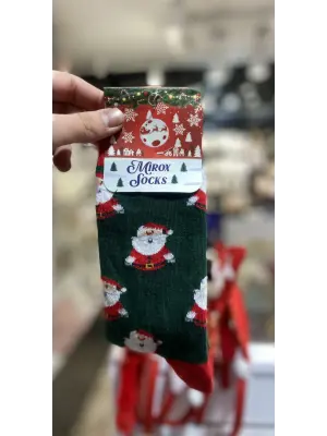 Yeşil Renk Erkek Yılbaşı Çorabı Uzun Kalın Katlamalı
