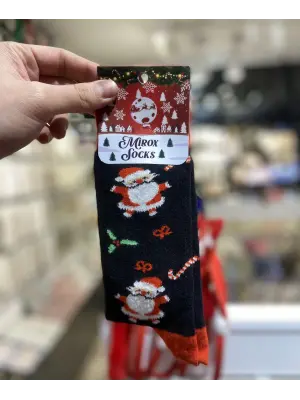 Siyah Renk Uzun Yünlü Şeker Figürlü Yılbaşı Yeni Yıl Çorap