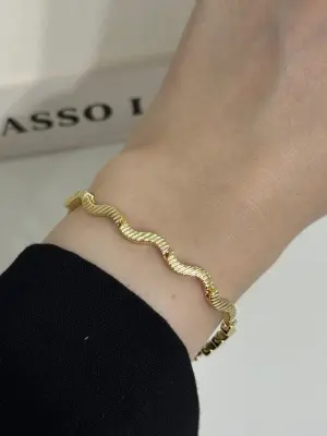 Düz Taşsız Tırtıklı Zincir Kadın Bileklik (14K Xuping)