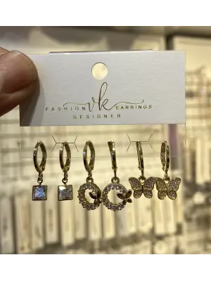 3 Çift Xuping Altın Kaplama Set Küpe Kelebek Şekilli
