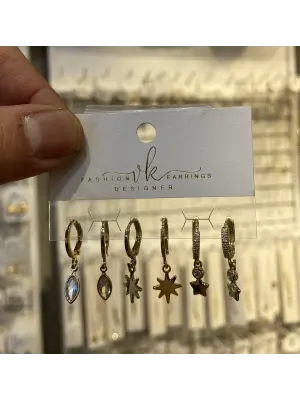 Yıldız Figürlü 3 Çift Çelik Set Küpe Altın Renk Kararmaz