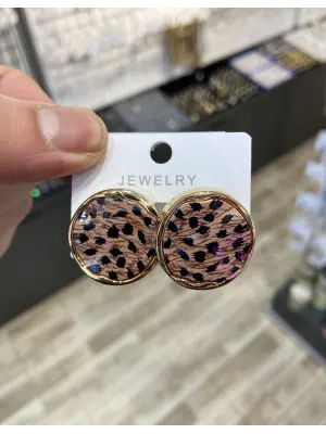 Yuvarlak Kahve Leopar Küpe Xuping Jewelry Çelik Vip Seri