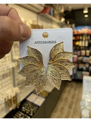 Yarım Yaprak Küpe Büyük Boy Gold Renk Günlük Model