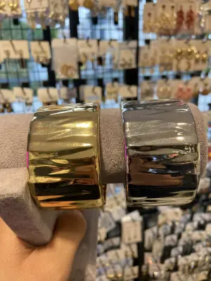 Geniş Metal Chunky Kelepçe Bileklik (Gold & Gümüş)