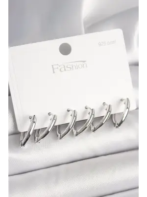 925 Ayar Gümüş Çivi Pirinç Gümüş Renk Üçgen Model Kadın Küpe Seti