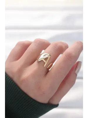 A Harfli Altın Renk Ayarlanabilir Yüzük