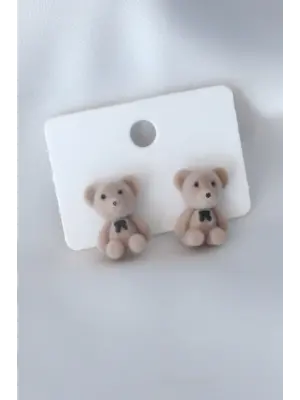 Açık Kahverengi Renk Ayıcık Figür Çelik Küpe