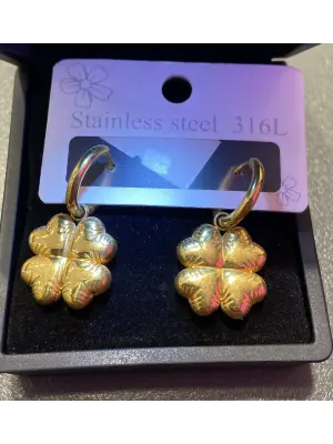 Altın Renk Dört Yapraklı Yonca Şans Küpe